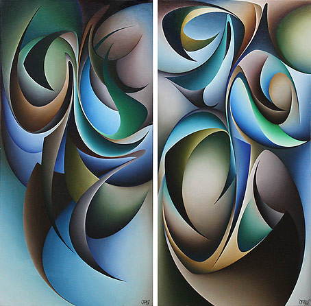 carl Foster nz abstract artist, diptych